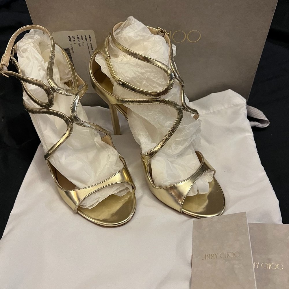 Gorgeous Jimmy Choo Gold Lang Leather Sandals